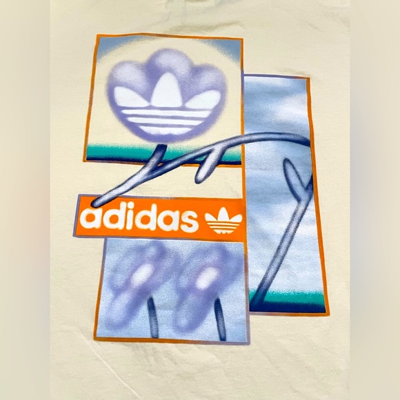 ADIDAS ORIGINALS FLORAL ABSTRACT AIRBRUSH LOOK PRINT IN ECRU TINT SIZE XL NWOT - Picture 2 of 13